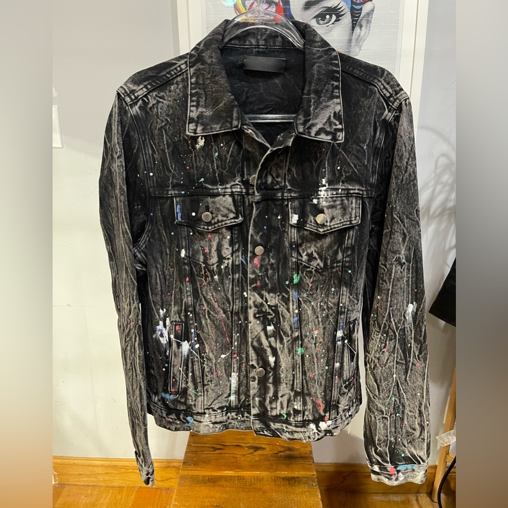 Amiri Splattered Paint Black Denim Jacket Size Small Gem